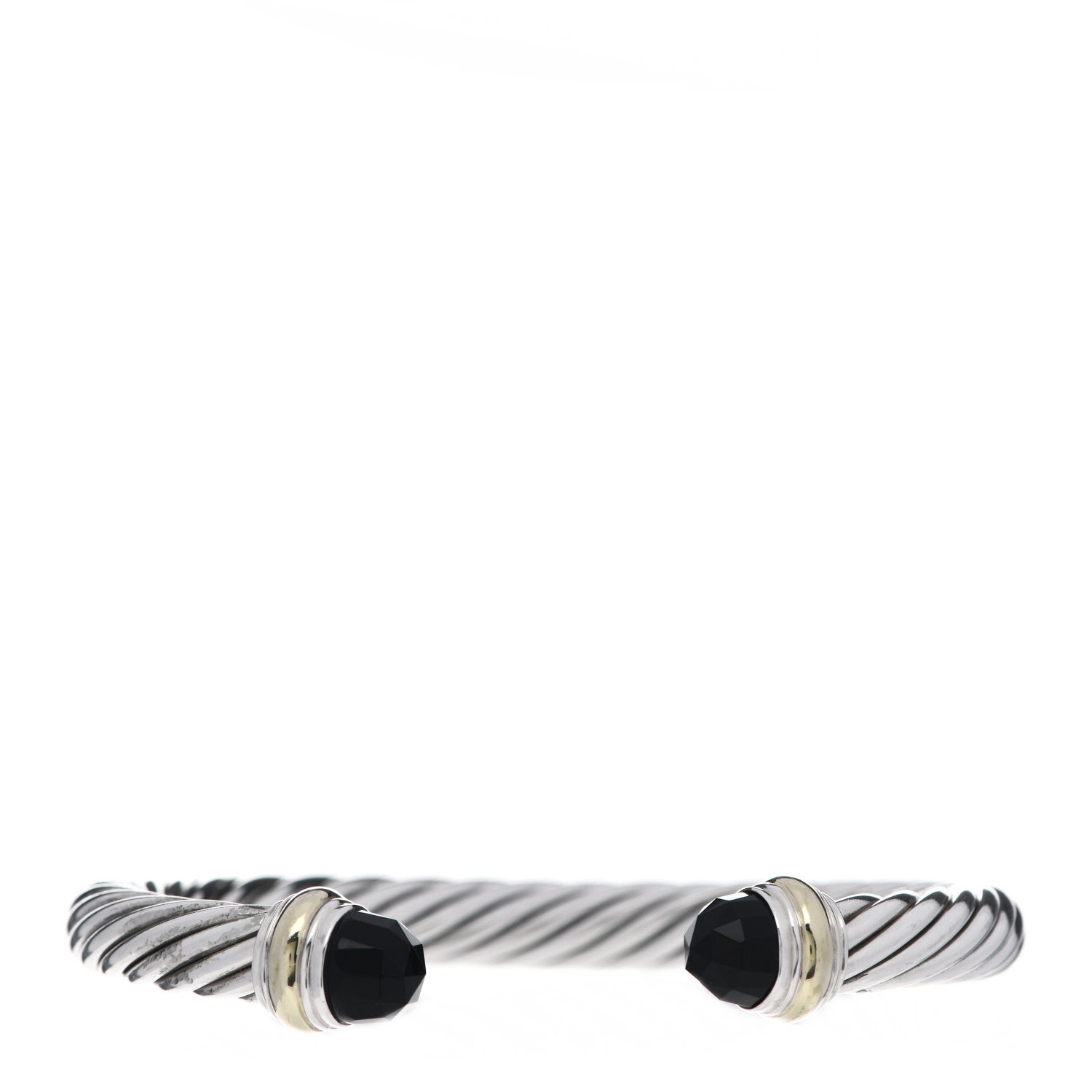David Yurman Sterling Silver 14K Yellow Gold Black Onyx 7mm Cable Classics Bracelet 1 of 7