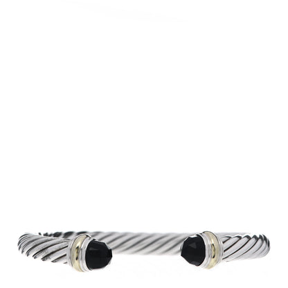 David Yurman Sterling Silver 14K Yellow Gold Black Onyx 7mm Cable Classics Bracelet 1 of 7
