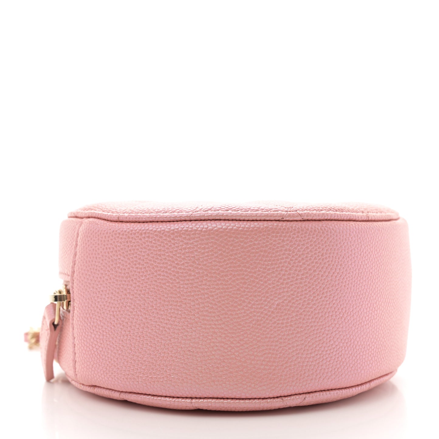 Iridescent Caviar Resin Quilted Round Clutch With Chain Pink