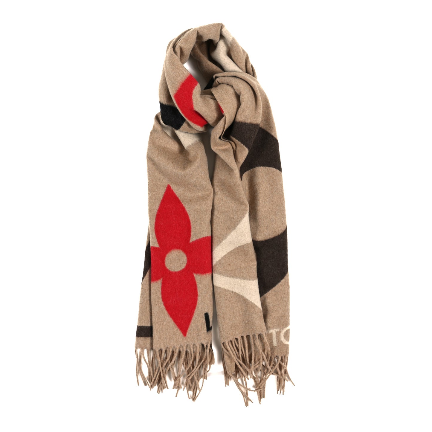 LOUIS VUITTON Cashmere Wool Oversized Monogram The Ultimate Scarf Beige