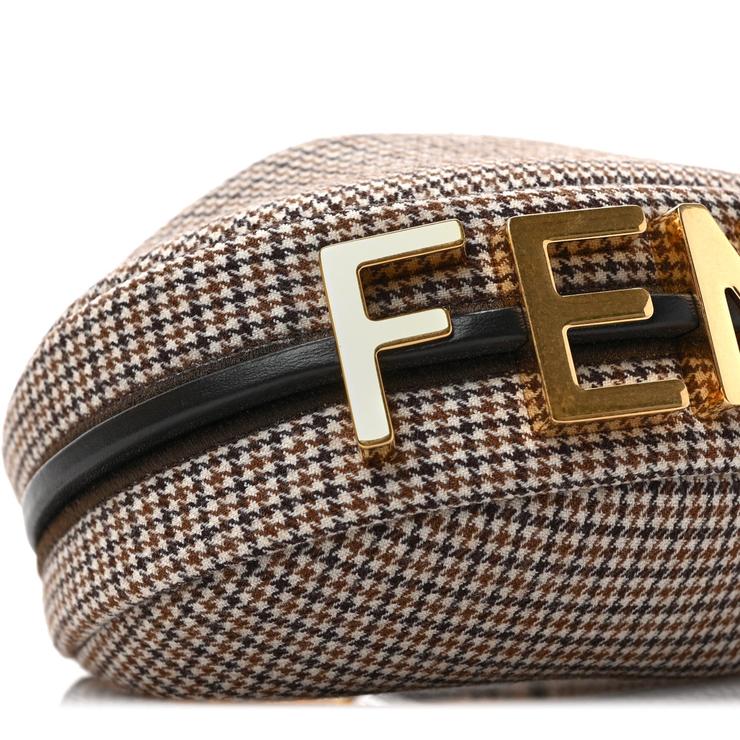 Fendi Wool Nappa Micro Houndstooth Nano Fendigraphy Hobo Charm Beige Moro 7 of 8