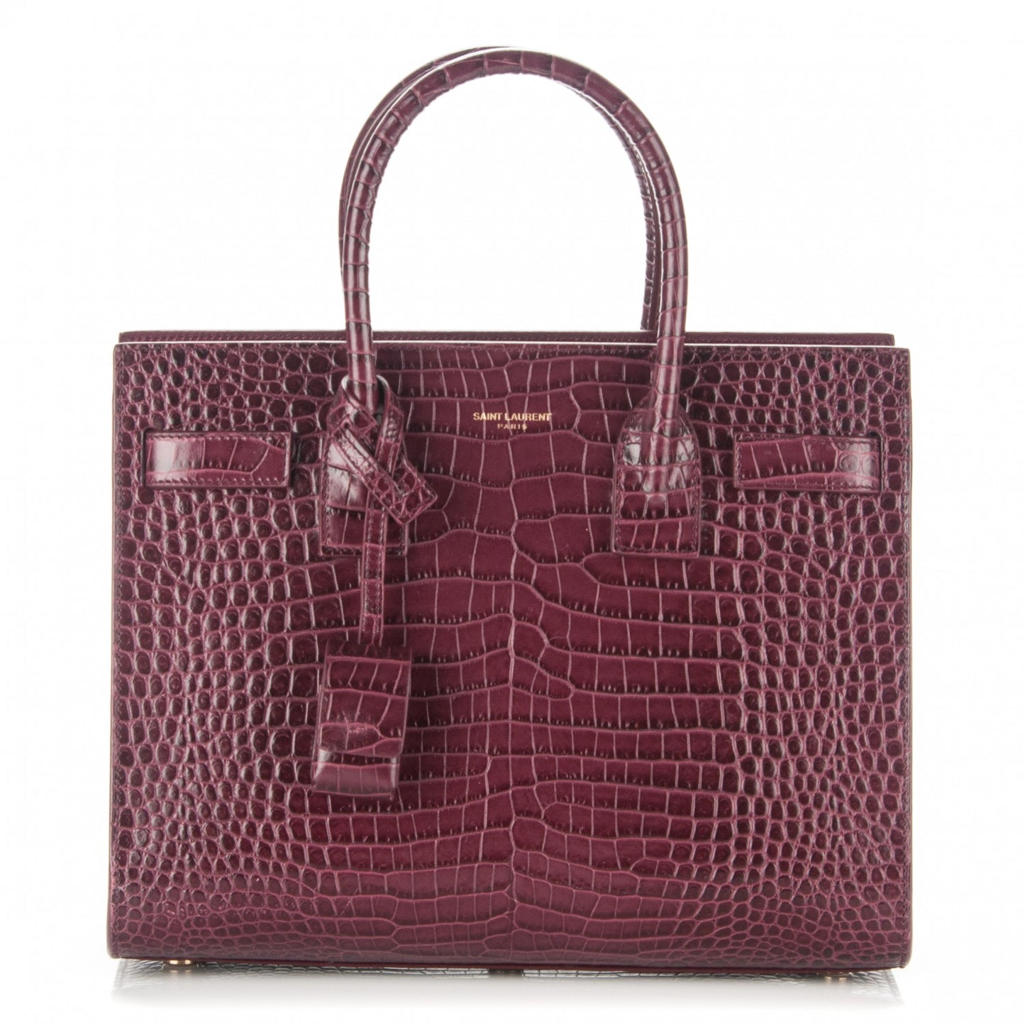 Calfskin Crocodile Embossed Baby Sac De Jour Bordeaux