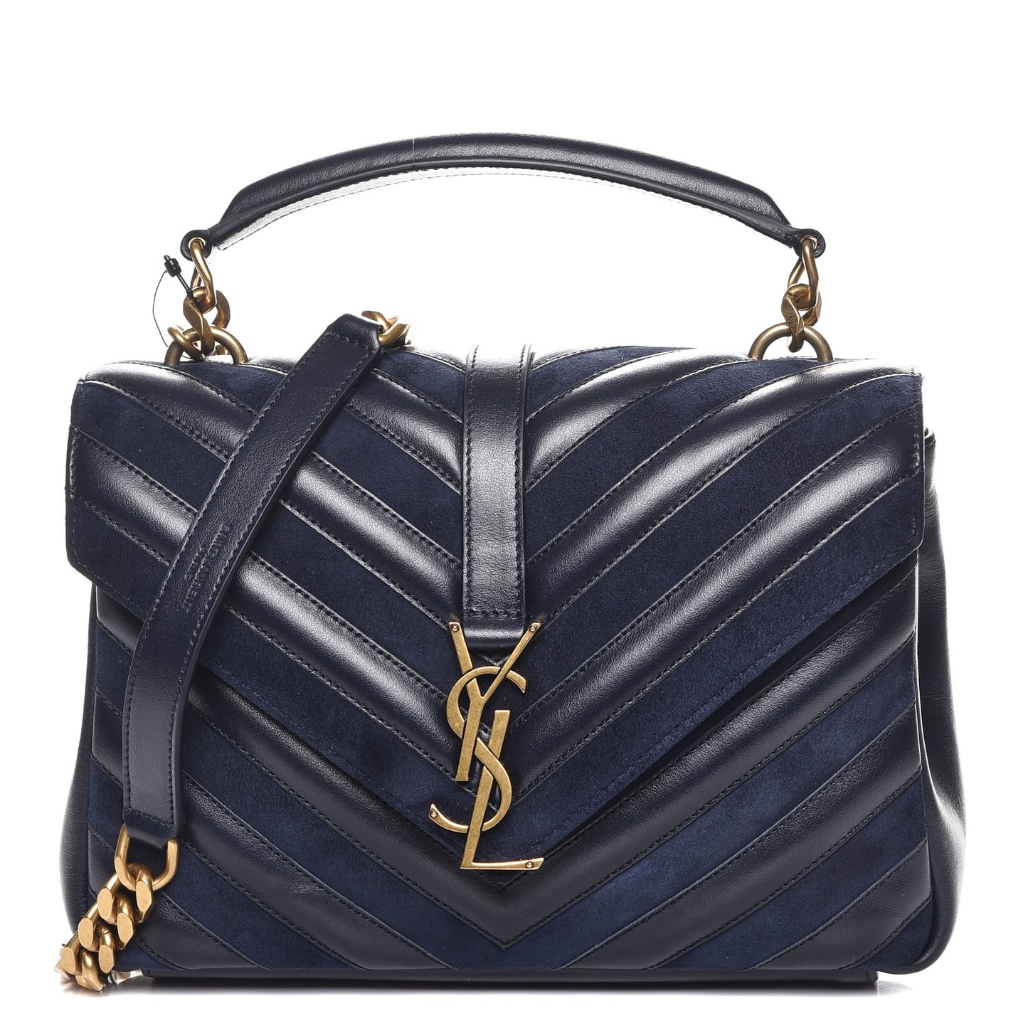 Calfskin Suede Matelasse Chevron Monogram Medium College Bag Marine