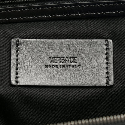 Versace Coated Canvas Calfskin La Greca Signature Travel Bag Black Grey 6 of 12