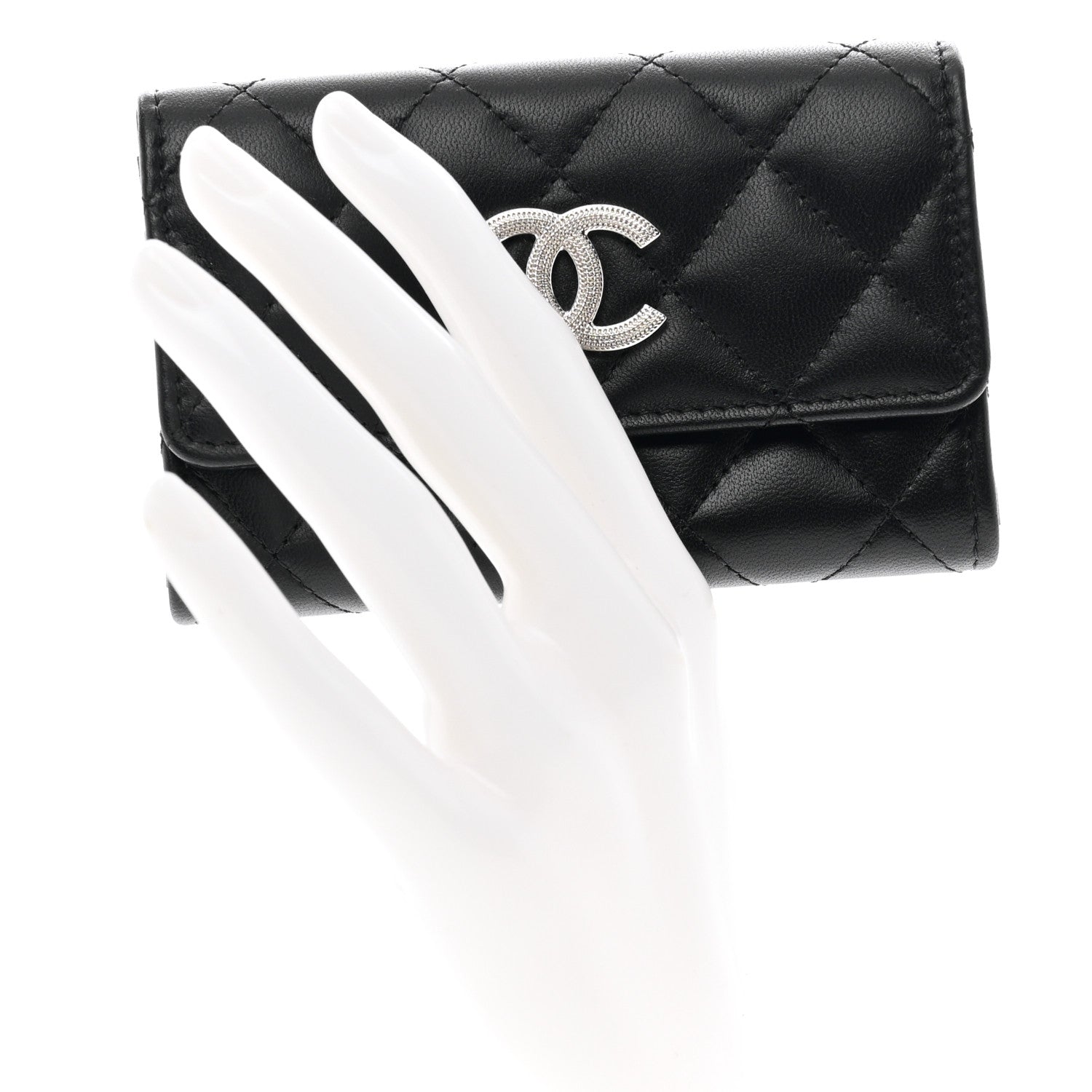 Chanel Lambskin Quilted Flap Crystal Star Card Holder Wallet Black 2 of 9