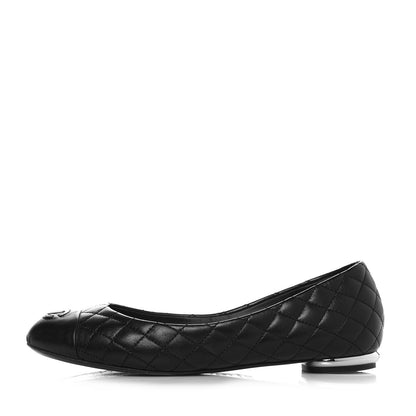 Chanel Lambskin Quilted CC Cap Toe Ballerina Flats 37.5 Black 1 of 11