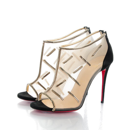 Christian Louboutin Mesh Embellished Signifiamma 100 Peep Toe Sandals 38 Black 3 of 6