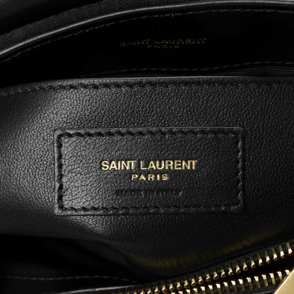 Saint Laurent Cotton Gauze Y Quilted Monogram Small Loulou Chain Satchel Black 7 of 11