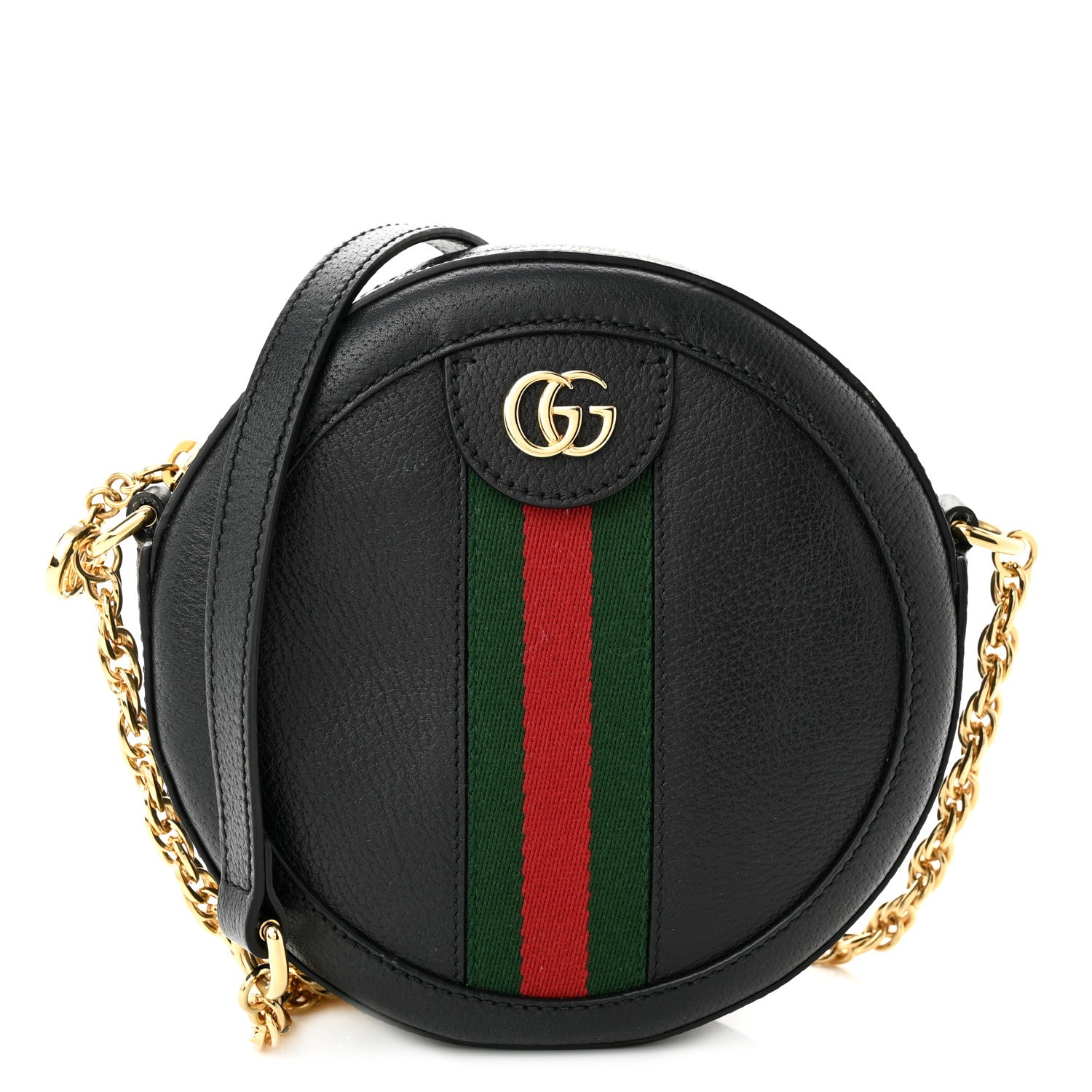 Gucci Grained Calfskin Web Mini Ophidia Round Shoulder Bag Black 1 of 10