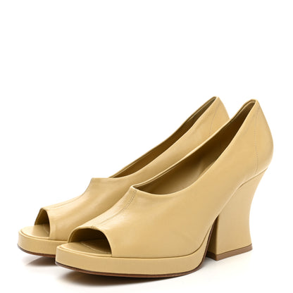 Bottega Veneta Nappa Peep Toe Platform Pumps 39 Cane Sugar 3 of 8