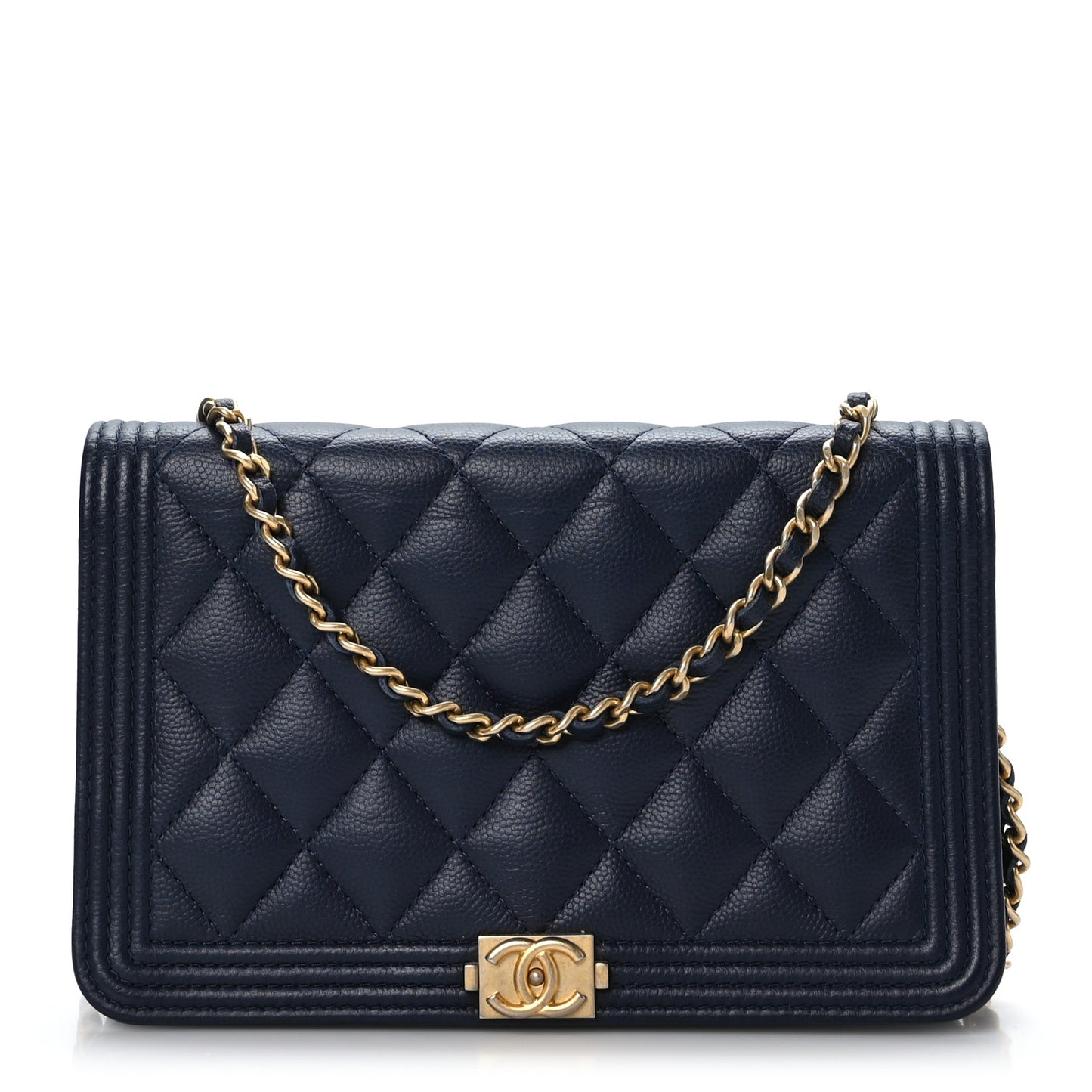 Caviar Quilted Boy Wallet On Chain WOC Navy