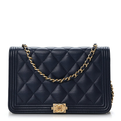 Chanel Caviar Quilted Boy Wallet On Chain WOC Navy 1 of 10