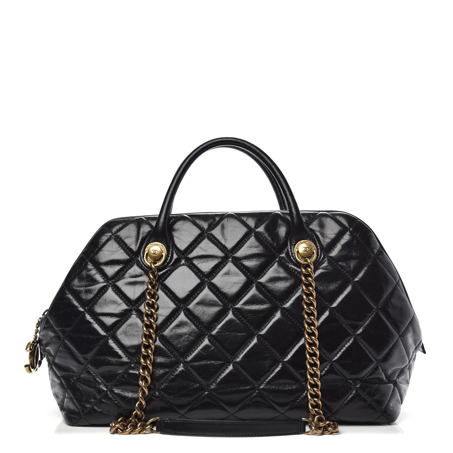 Chanel Glazed Calfskin Castle Rock Bowling Bag Black 1 of 10