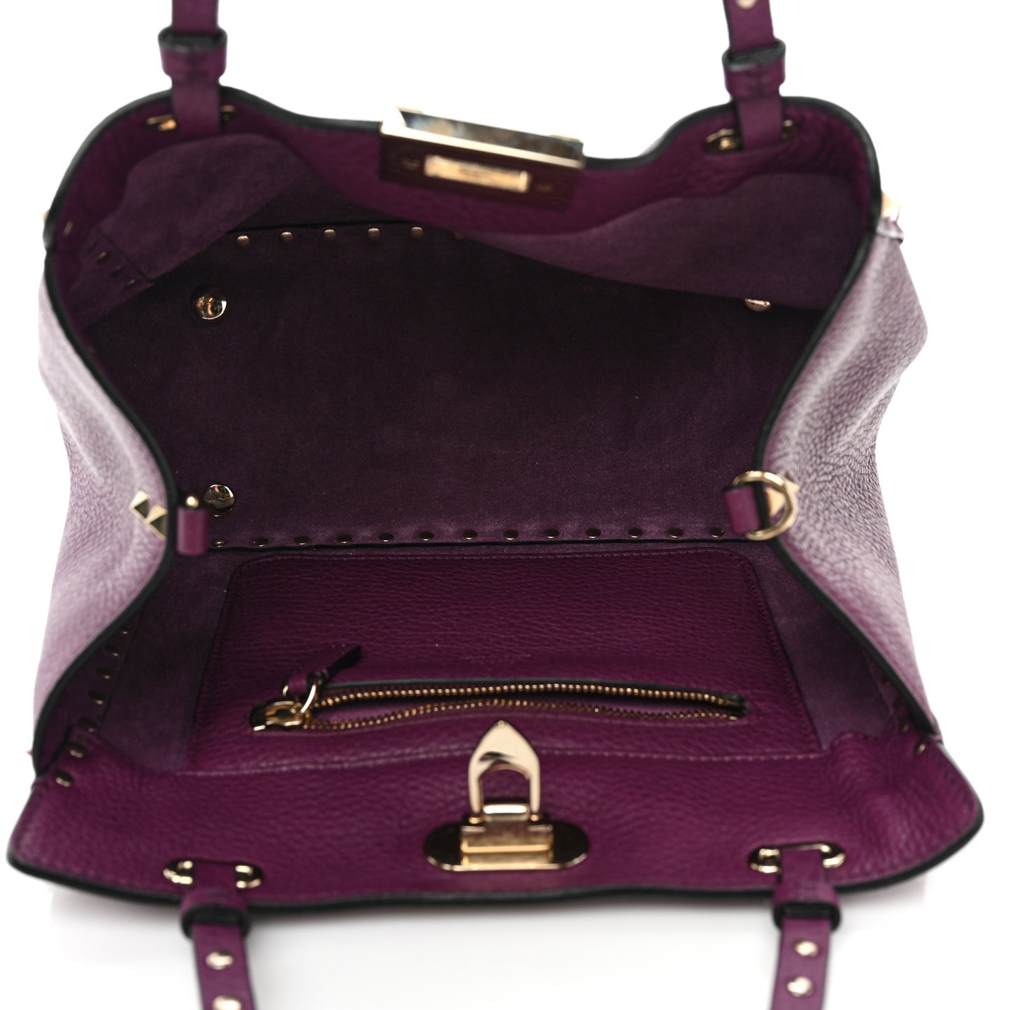 Pebbled Calfskin Small Rockstud Tote Grape