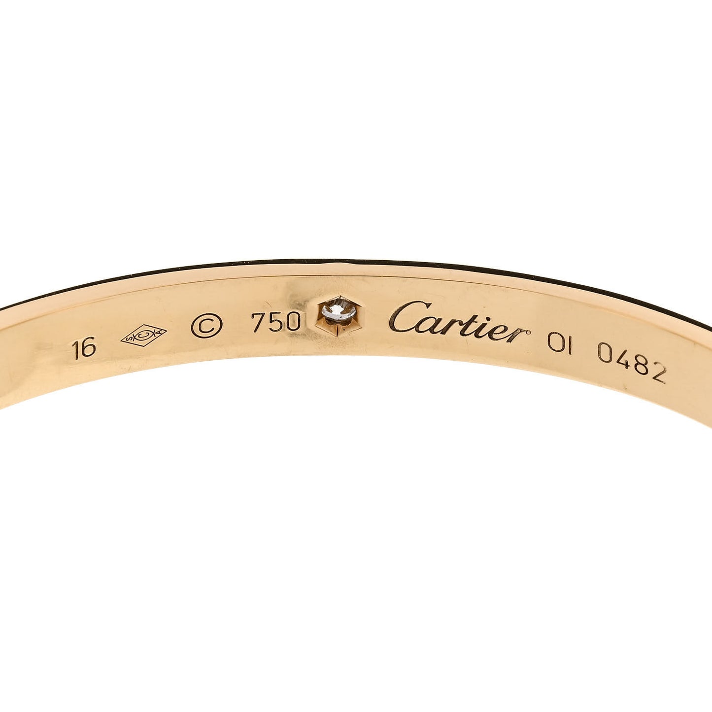 18K Yellow Gold 1 Diamond LOVE Cuff Bracelet 16