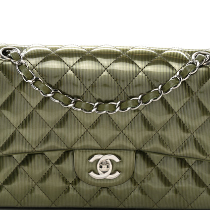 Chanel Striated Patent Quilted Medium Double Flap Green 8 of 11