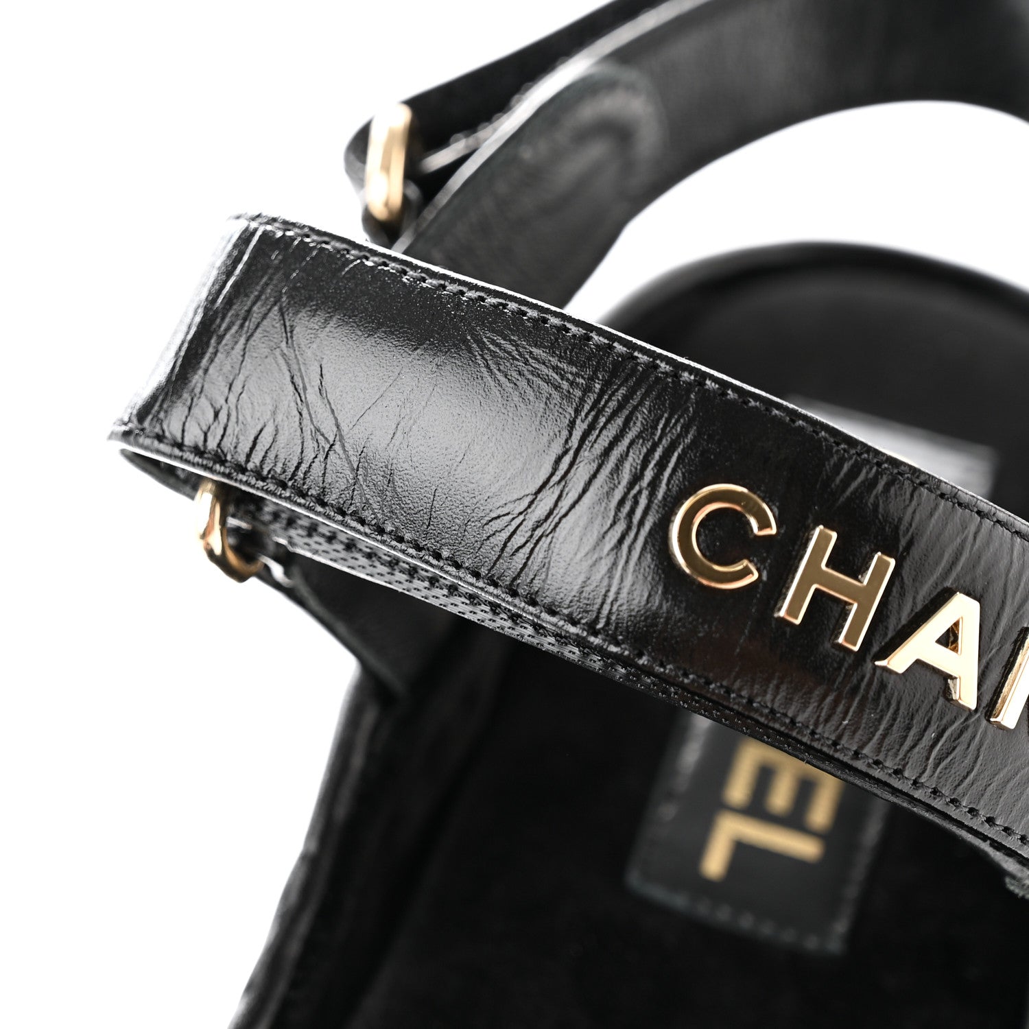 Chanel Shiny Calfskin Logo Platform Sandals 36 Black 10 of 11