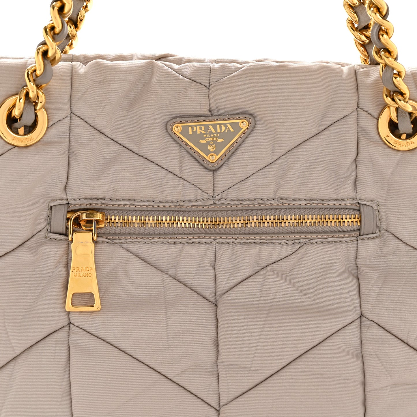 Tessuto Nylon Chevron Quilted Shoulder Bag Beige
