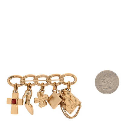 Chanel Crystal Gripoix CC Charms Chain Brooch Green Red 2 of 3