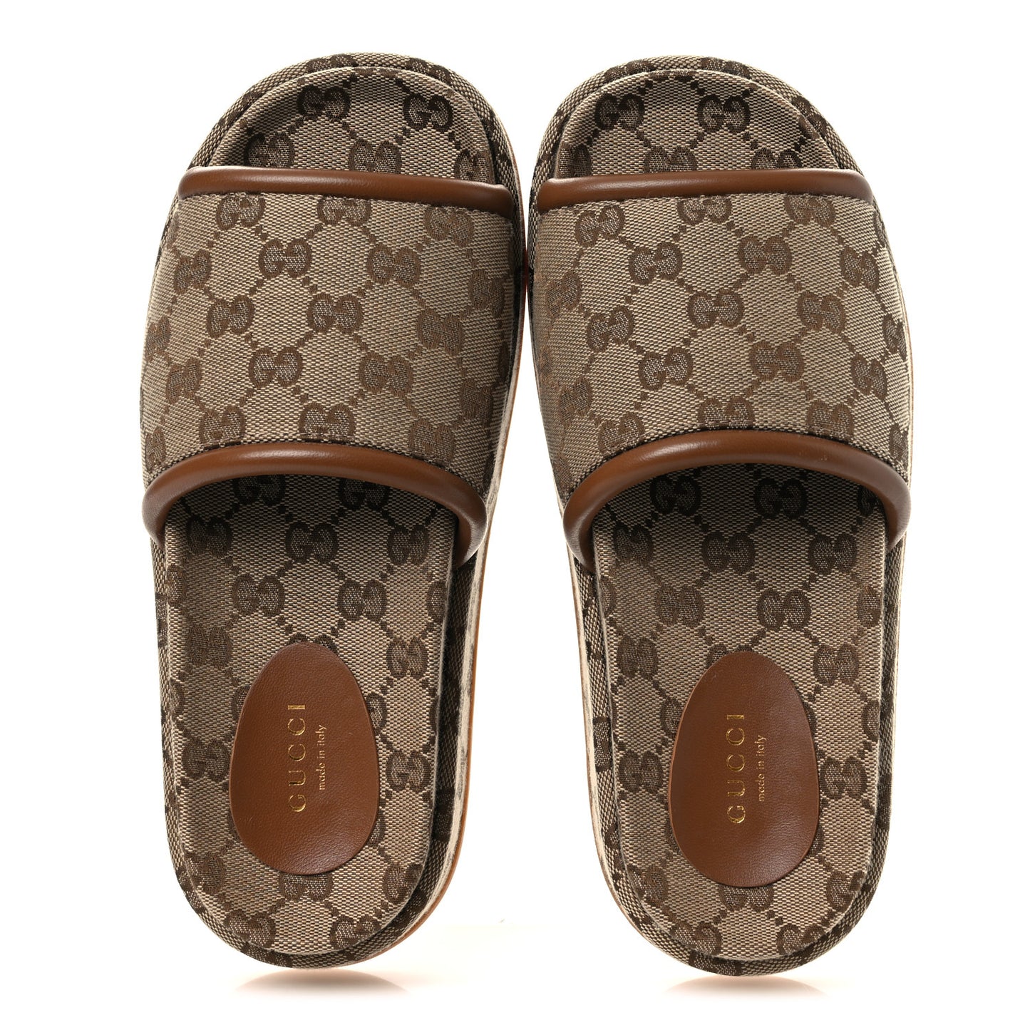 Original GG Canvas Monogram Womens GG Platform Sandals 37.5 Beige Ebony Sundial