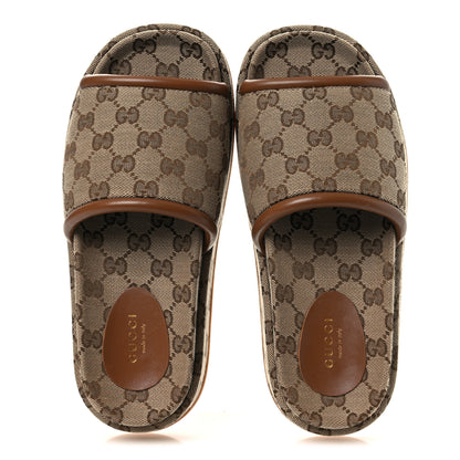 Gucci Original GG Canvas Monogram Womens GG Platform Sandals 37.5 Beige Ebony Sundial 2 of 11