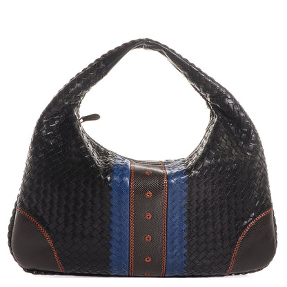 Bottega Veneta Shiny Goatskin Intrecciato Karung Large Veneta Hobo Cobalt Nero 1 of 8
