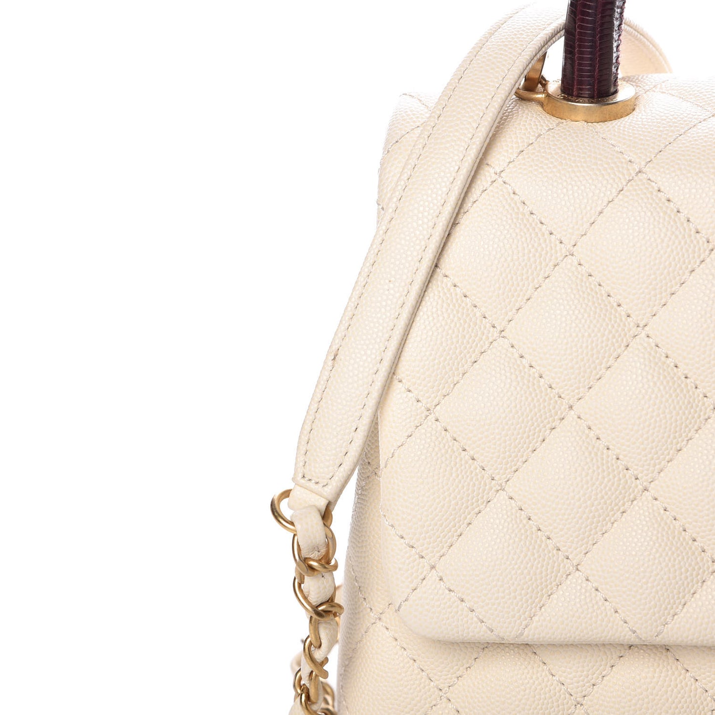 Caviar Lizard Quilted Small Coco Handle Flap Ivory