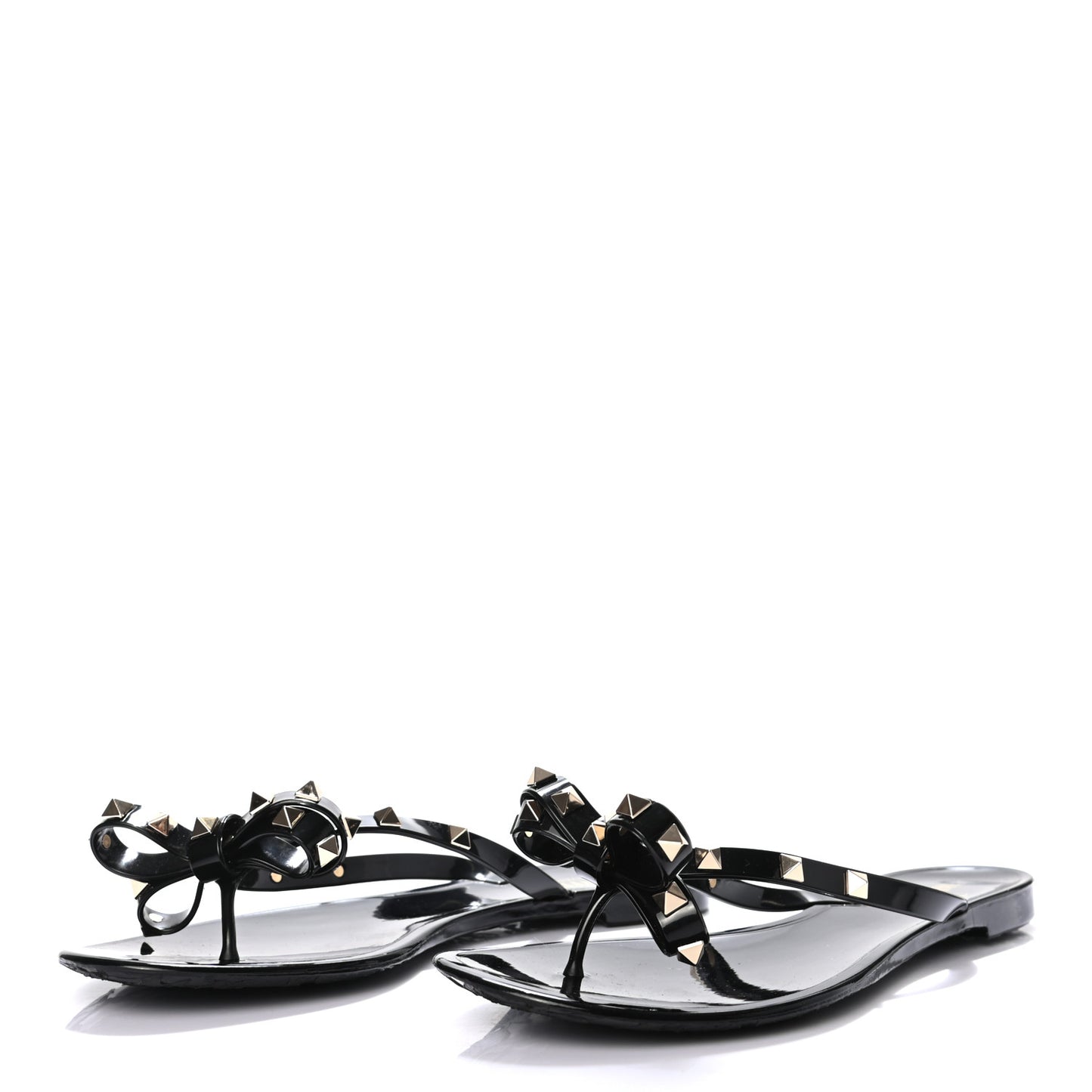 PVC Jelly Rockstud Bow Thong Sandals 41 Black