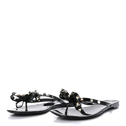 Valentino Garavani PVC Jelly Rockstud Bow Thong Sandals 41 Black 3 of 7