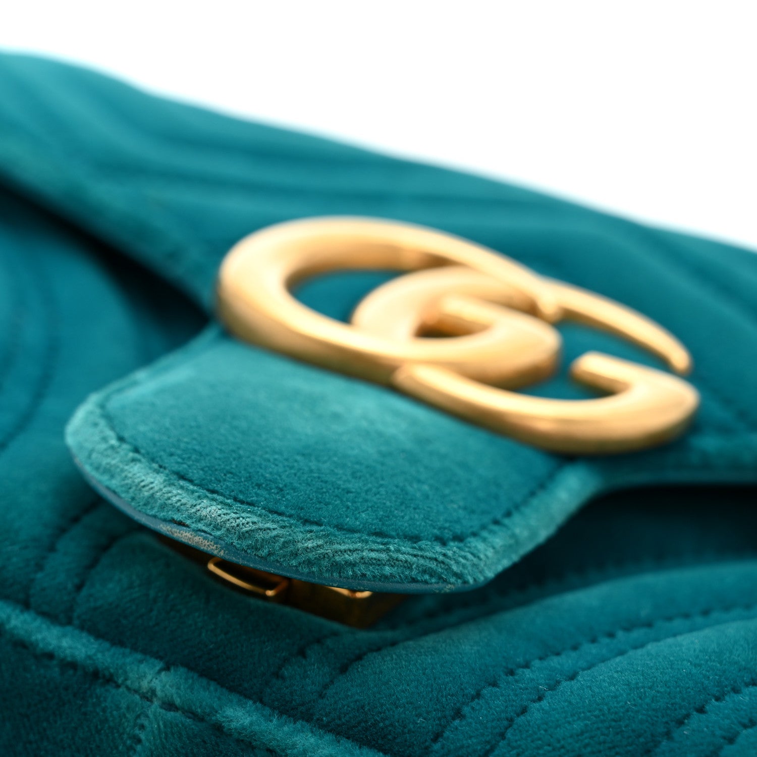 Gucci Velvet Matelasse Small GG Marmont Shoulder Bag Pavone Cyan 14 of 14