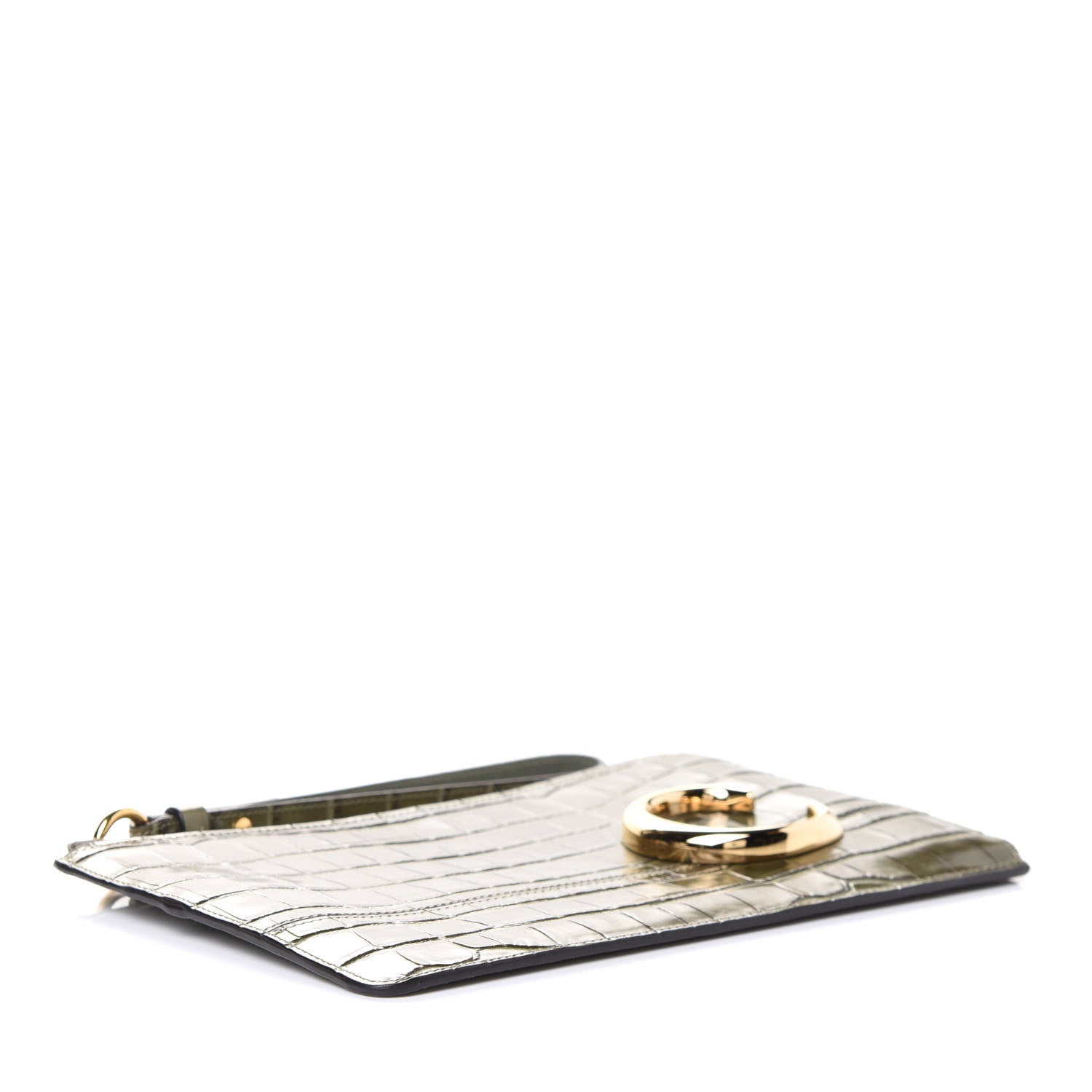 Chloe Crocodile Embossed Calfskin C Flat Pouch Misty Forest 3 of 4