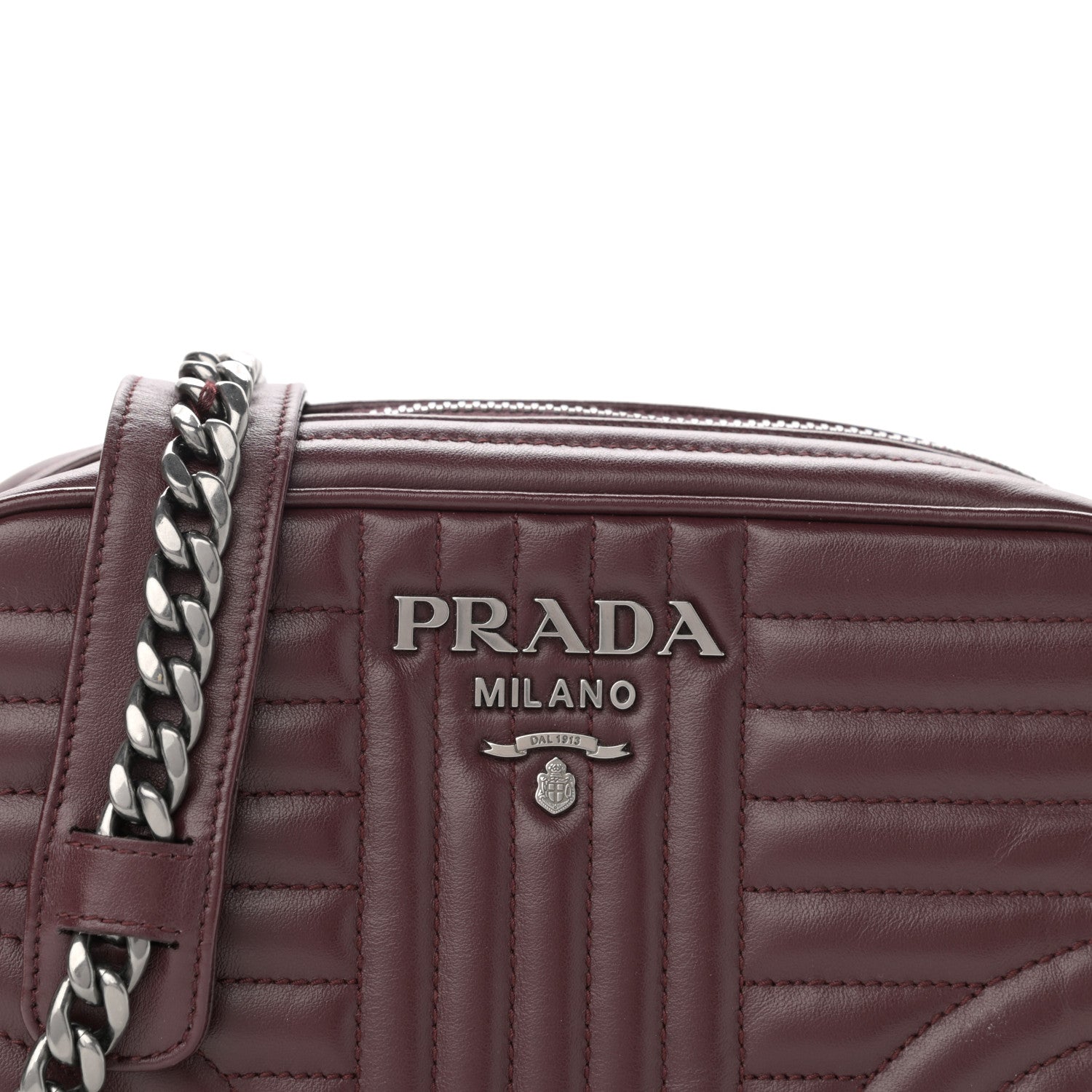 Prada Soft Calfskin Impunture Diagramme Camera Bag Granato 9 of 13