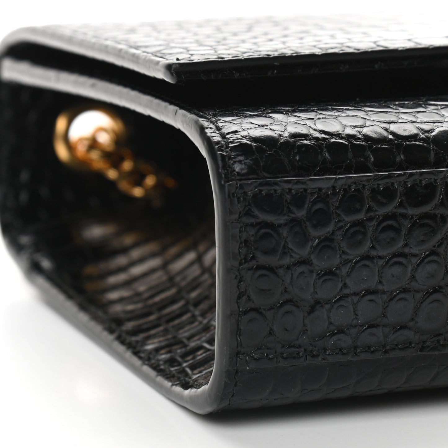 Calfskin Crocodile Embossed Medium Classic Monogram Kate Tassel Satchel Black