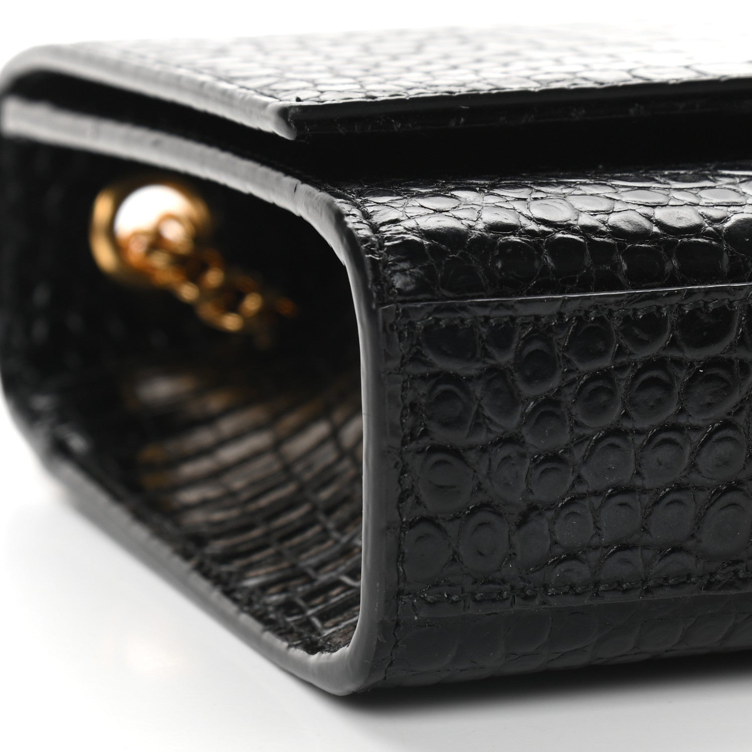 Saint Laurent Calfskin Crocodile Embossed Medium Classic Monogram Kate Tassel Satchel Black 7 of 8