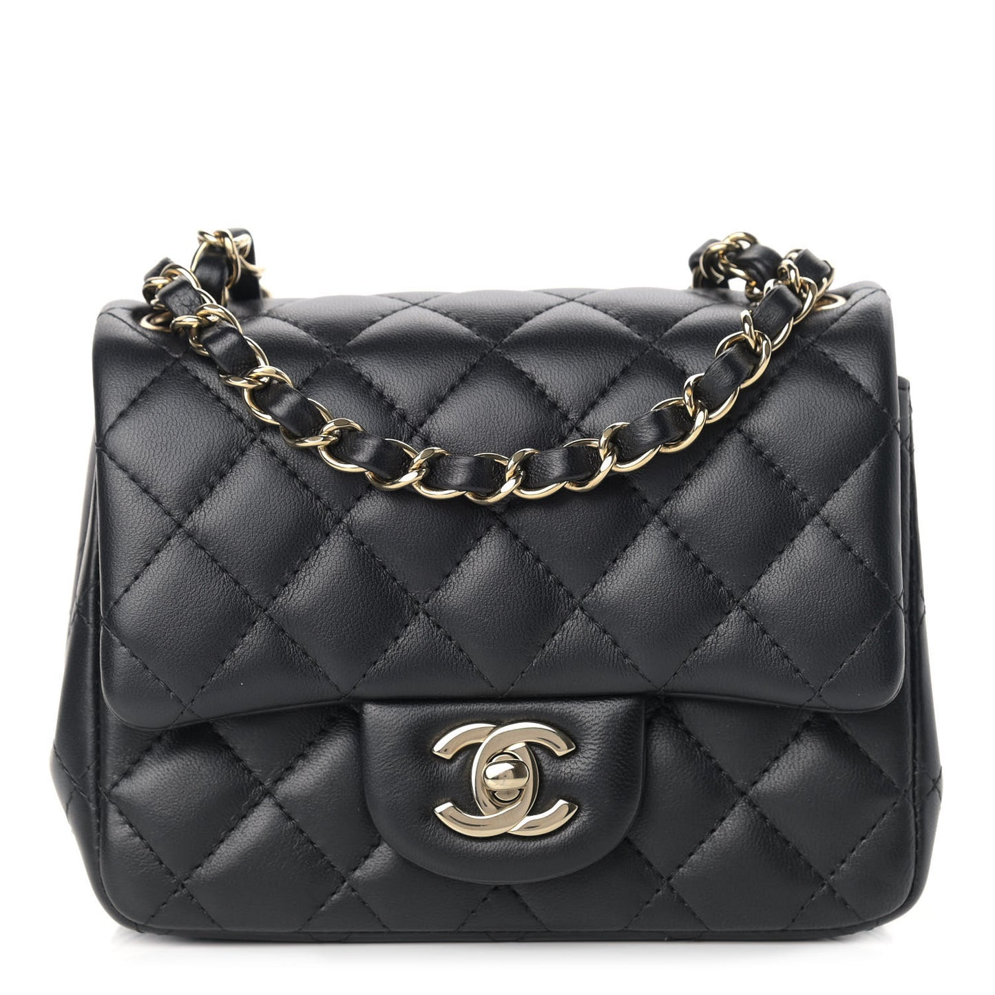 Lambskin Quilted Mini Square Flap Black