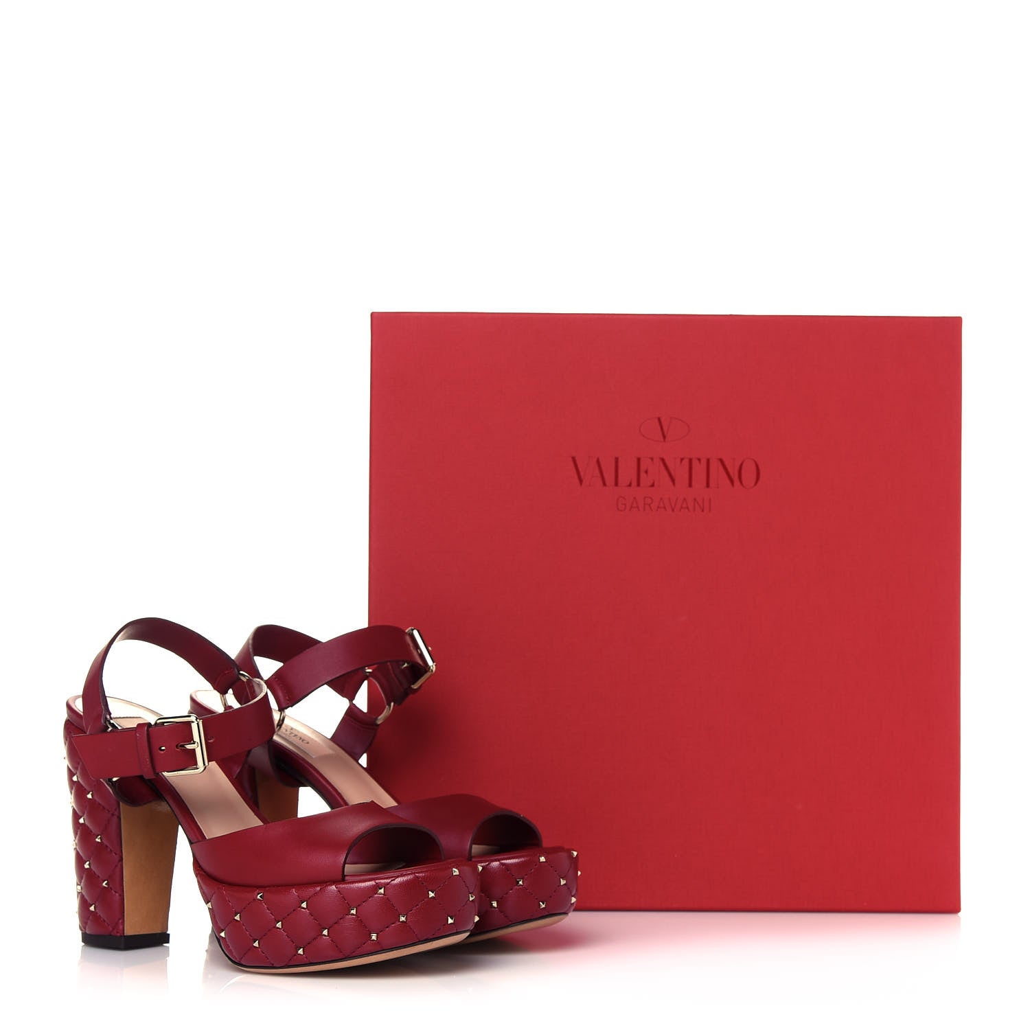 Valentino Garavani Nappa Quilted Rockstud Spike Platform Sandals 36 Rubino 12 of 12