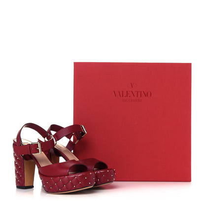 Valentino Garavani Nappa Quilted Rockstud Spike Platform Sandals 36 Rubino 12 of 12