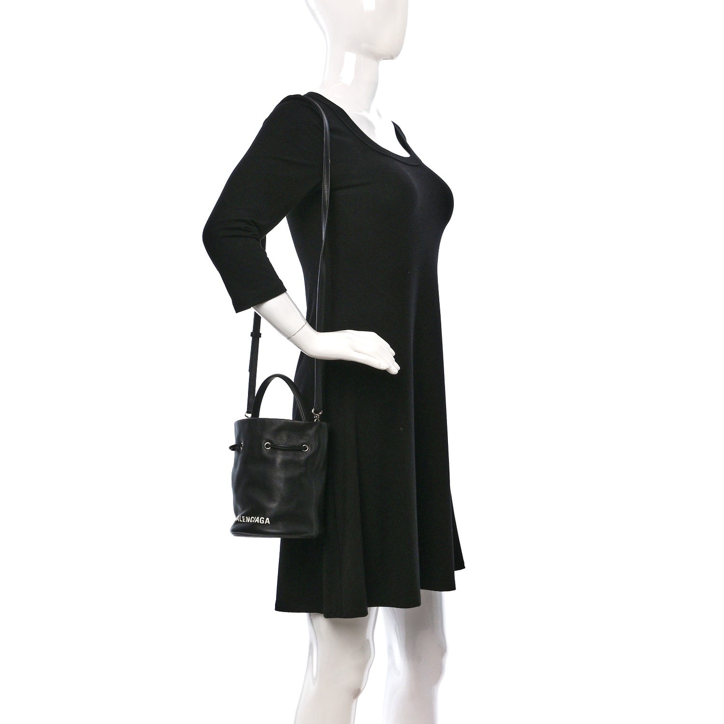 Smooth Calfskin Logo XS Everyday Drawstring Bucket Bag Black