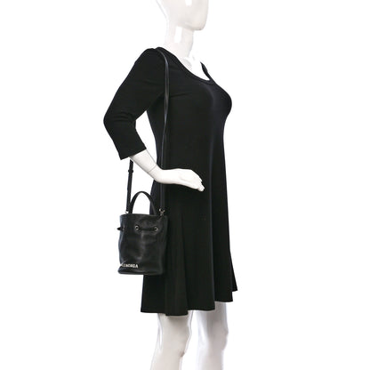 Balenciaga Smooth Calfskin Logo XS Everyday Drawstring Bucket Bag Black 2 of 10