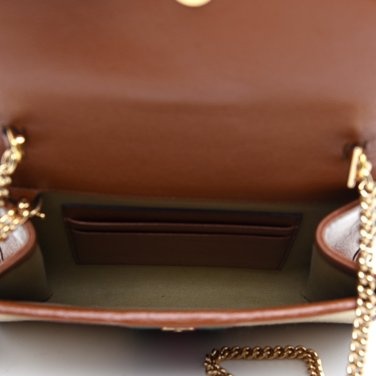 Gucci Vintage Canvas Calfskin Web Mini Rajah Slim Flap Shoulder Bag Sand Light Cuir 5 of 13