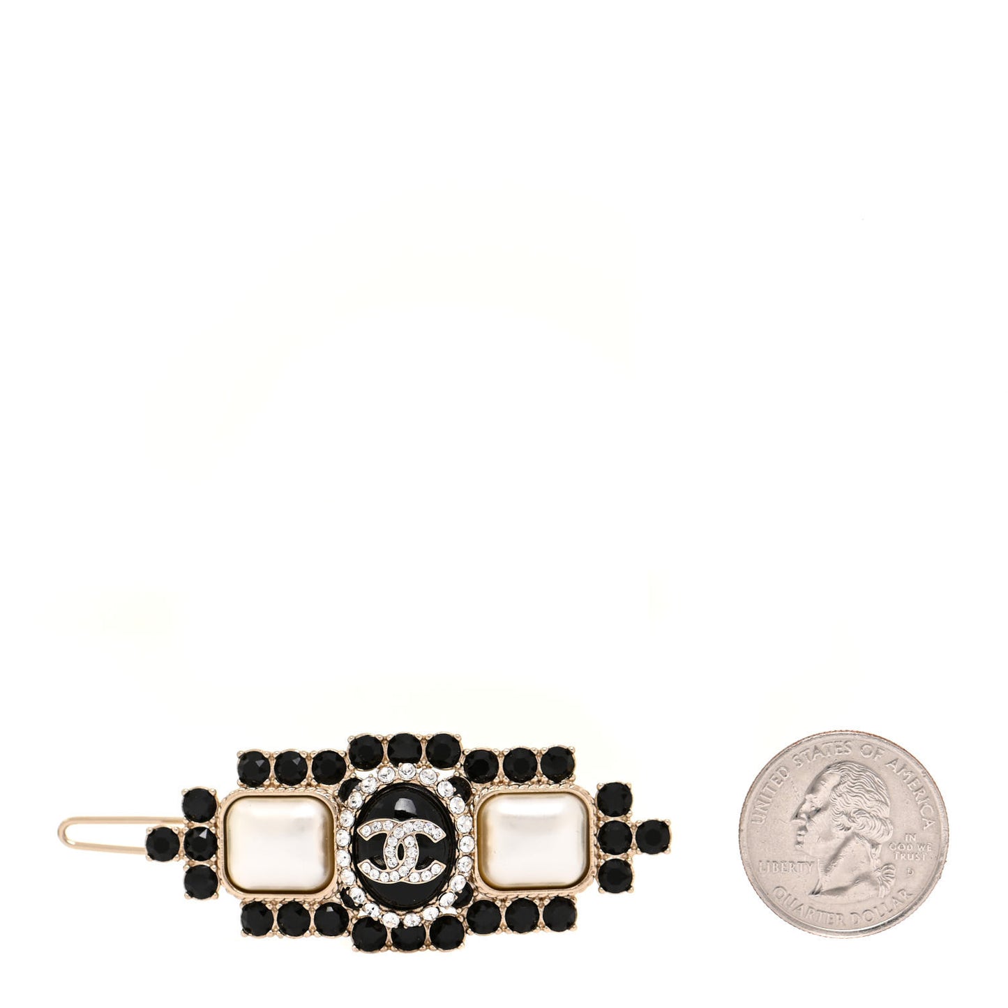 Metal Crystal Pearl CC Hair Clip Barrette Gold Black