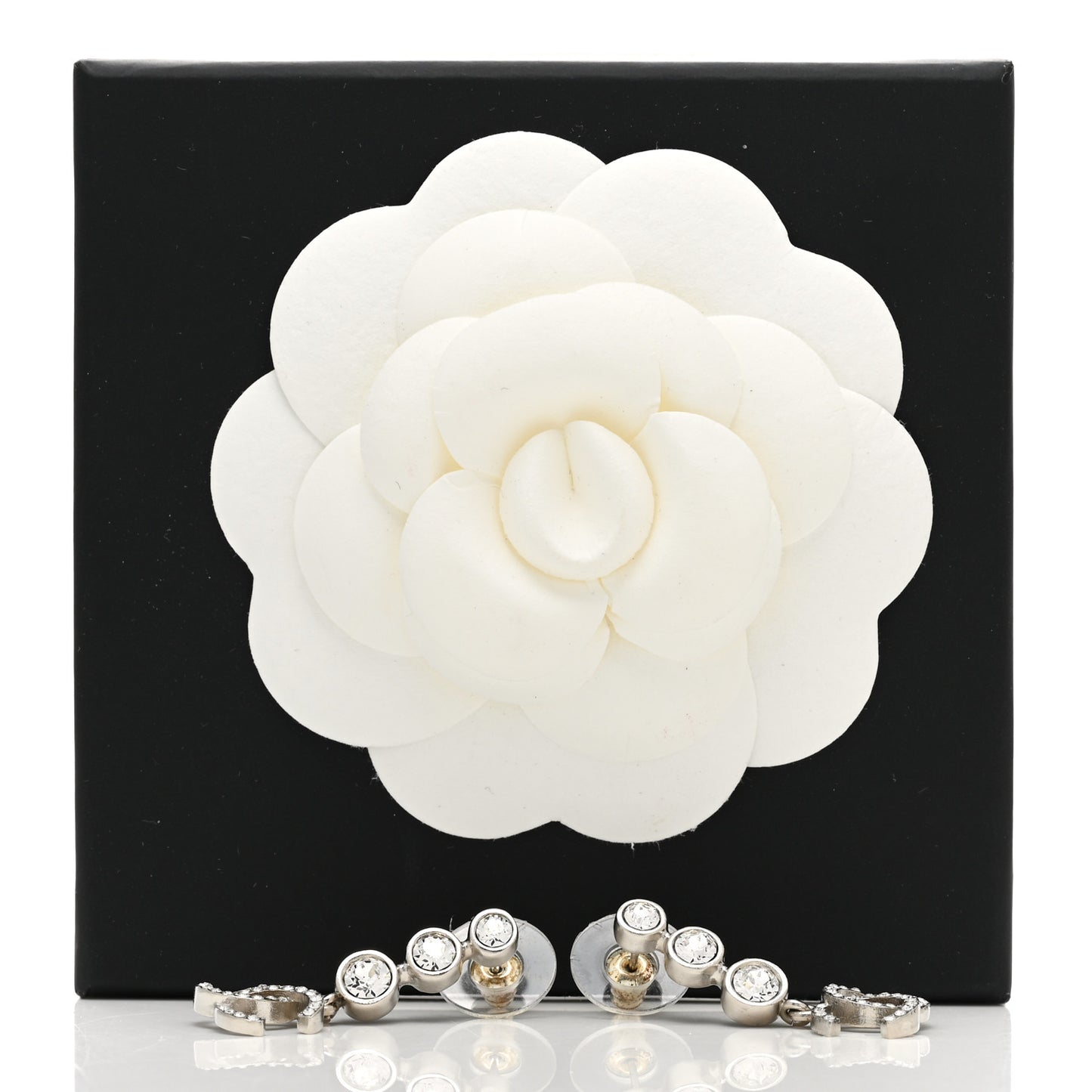 Crystal CC Drop Earrings Silver