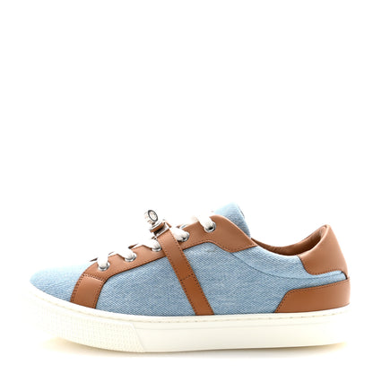 Hermes Denim Calfskin Day Sneakers 38 Blue Clair Gold 1 of 9