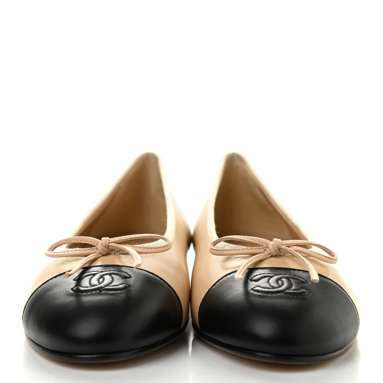 Chanel Lambskin Cap Toe CC Ballerina Flats 40 Beige Black 2 of 9