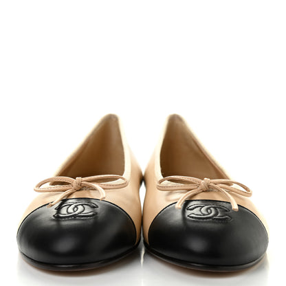 Chanel Lambskin Cap Toe CC Ballerina Flats 40 Beige Black 2 of 9