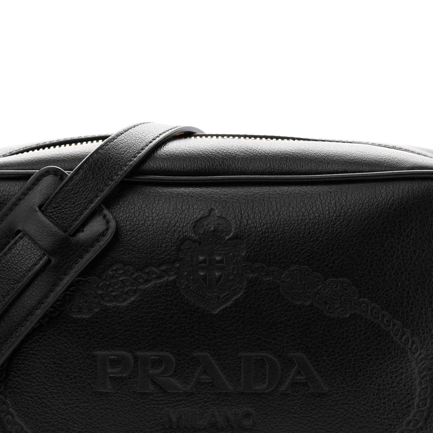 Glace Calfskin Embossed Logo Crossbody Black