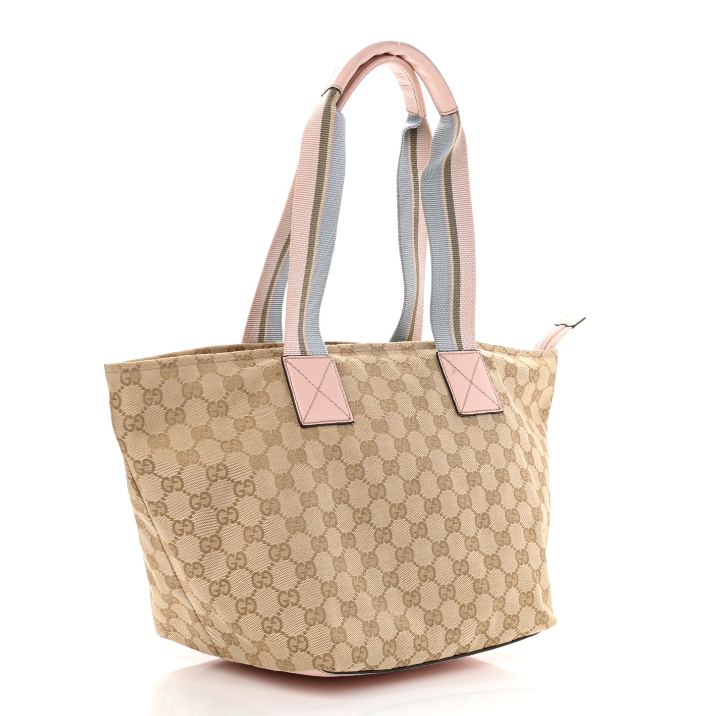 GG Monogram Medium Web Handle Bucket Tote Pink Blue