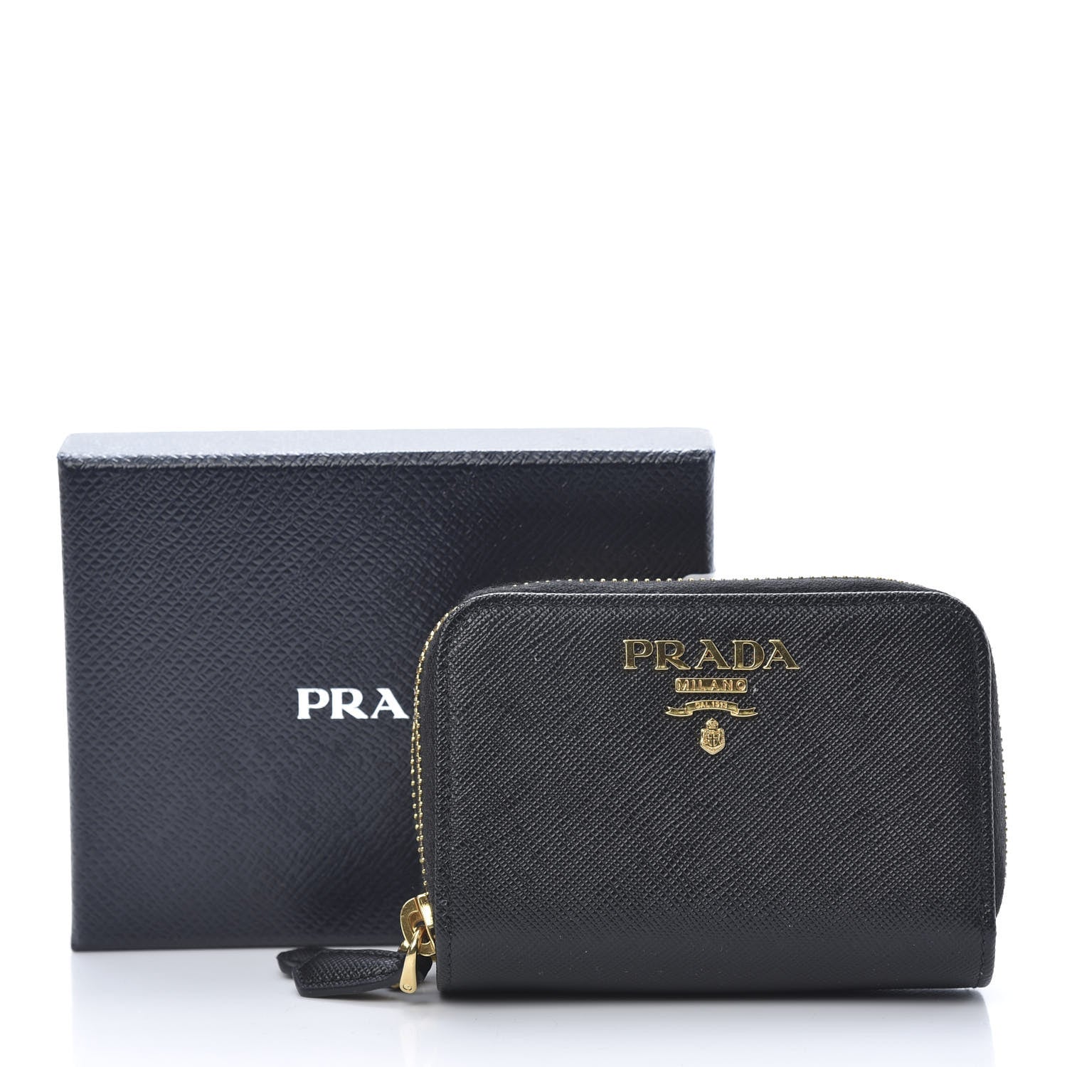 Prada Saffiano Metal Double Zip Coin Purse Black 10 of 10