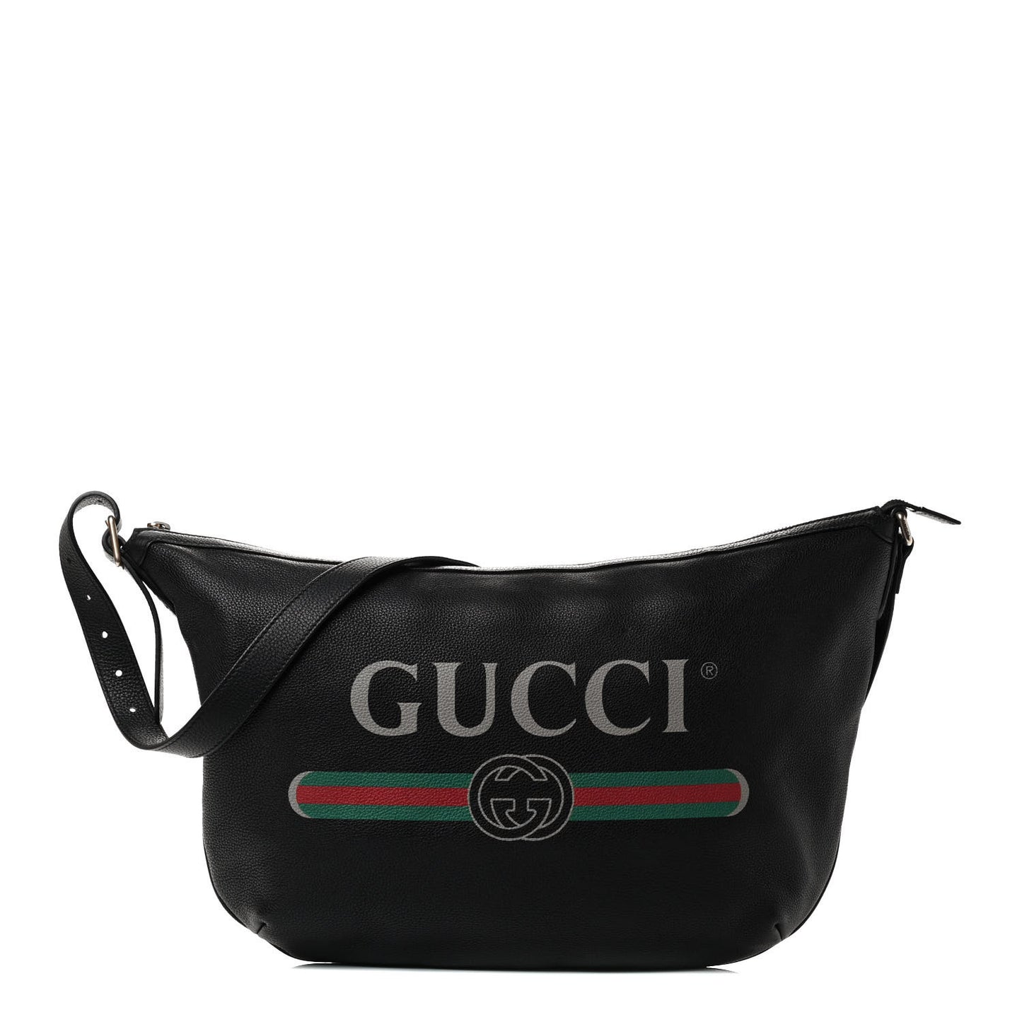 Grained Calfskin Logo Half Moon Hobo Black
