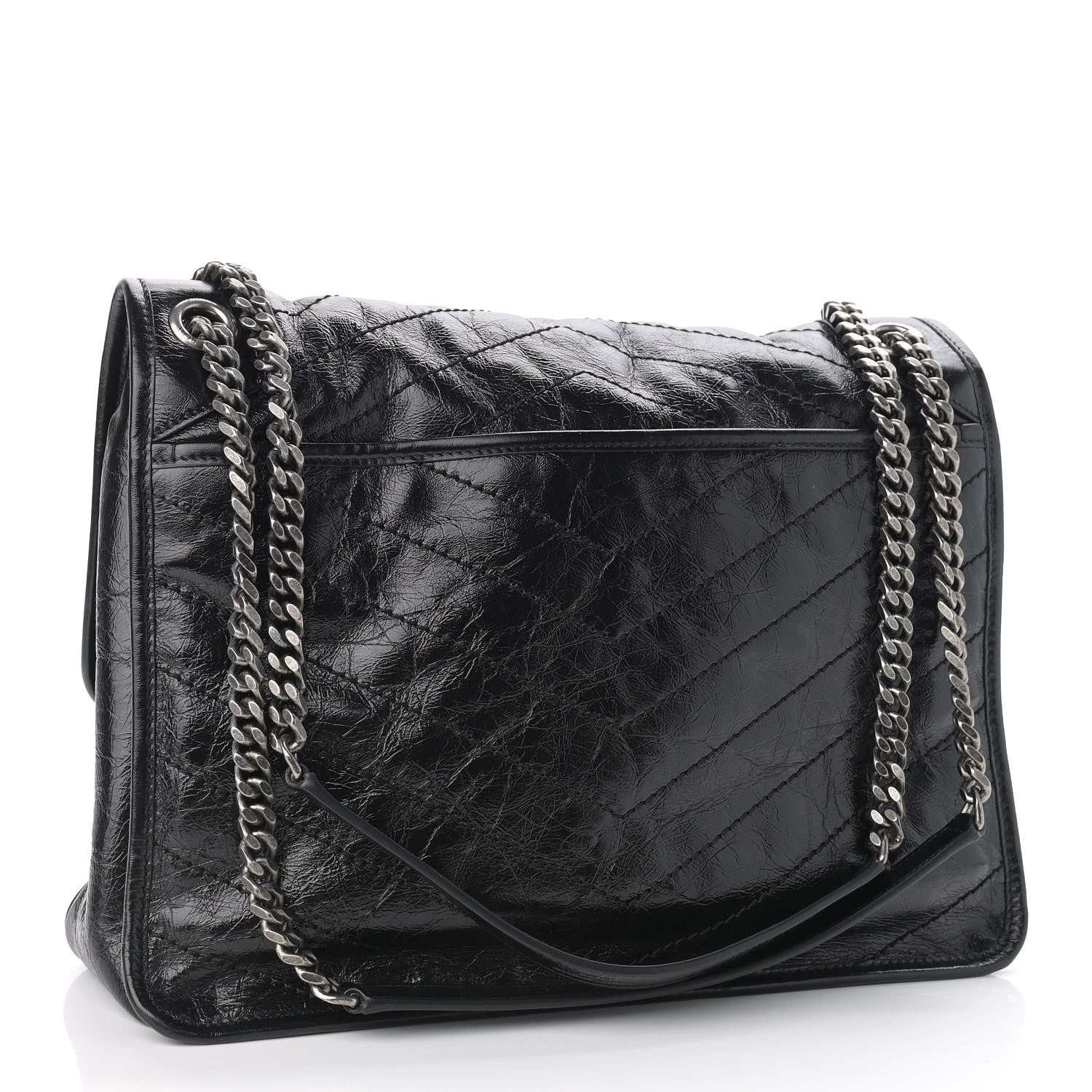 Saint Laurent Crinkled Calfskin Matelasse Monogram Large Niki Chain Satchel Black 3 of 9